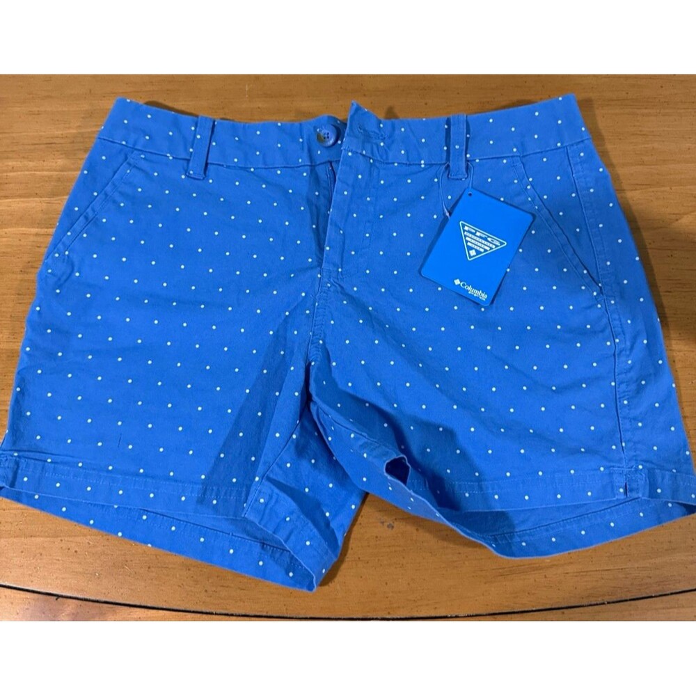 NWT Columbia PFG Women’s Chino Shorts Blue/White Polka Dot 8 / 32W - 4" Inseam